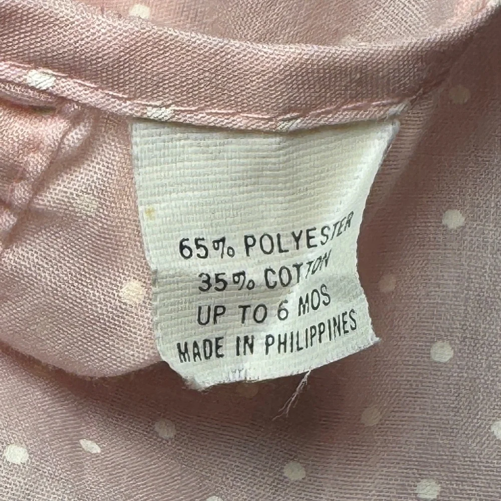 Vintage 1980s Nanette Baby Girl Pink Polka Dot Romper Size Up to 6 Months